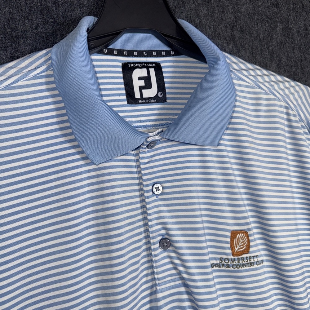 FootJoy Mens Blue Striped Embroidered Somersett‎ Golf Country Club Logo Shirt XL